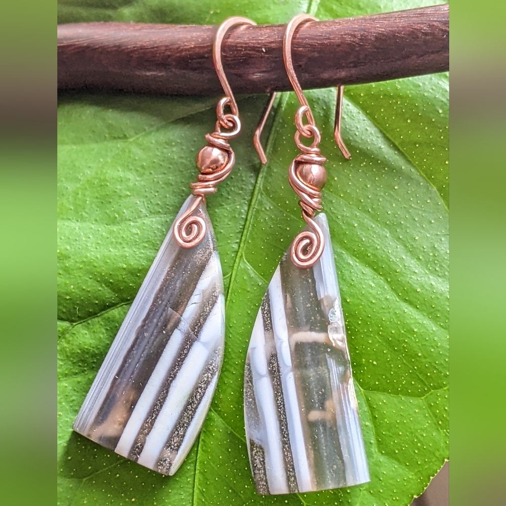 Rare Owyhee Opal Gemstone Earrings Artisan Crafted Copper Design